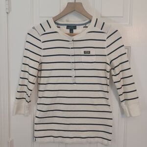 LRL Ralph Lauren Jeans Co Stripped Quarter Sleeve Henley Top Sz M